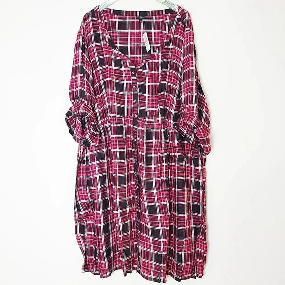 NWT Torrid Red Plaid Button Front Shirt Dress 5 - Picture 2 of 8